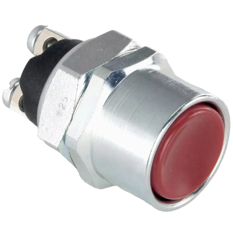 Shrouded Heavy Duty Red/Chrome Push Button Switch