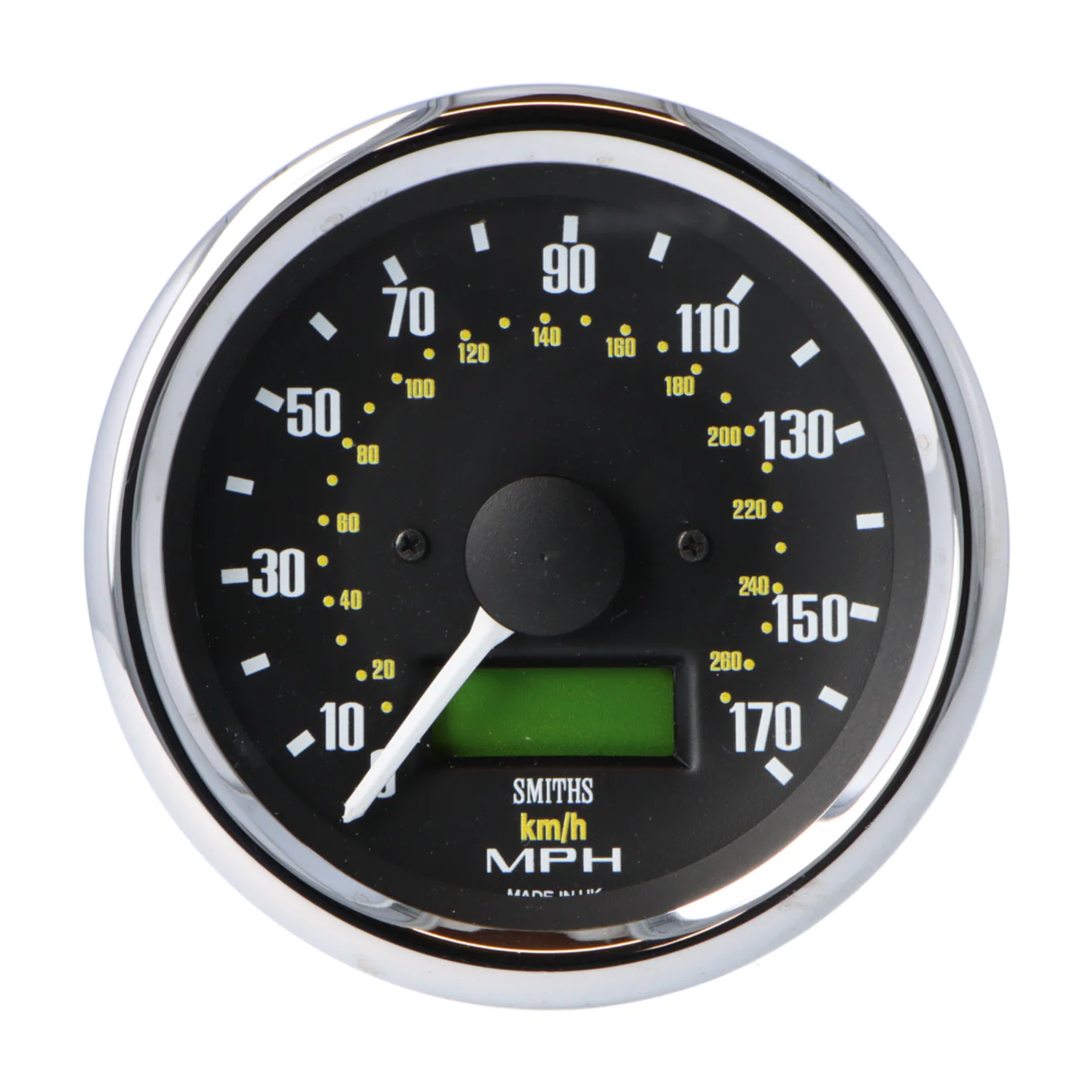 Smiths Classic Black 80mm 170MPH Speedometer – 1/2 Round Chrome Bezel - 12V