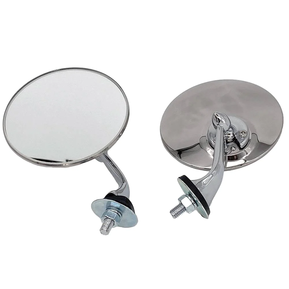 Stainless and Chrome Round Wing Mirrors Handed Pair FLAT GLASS - Image 2