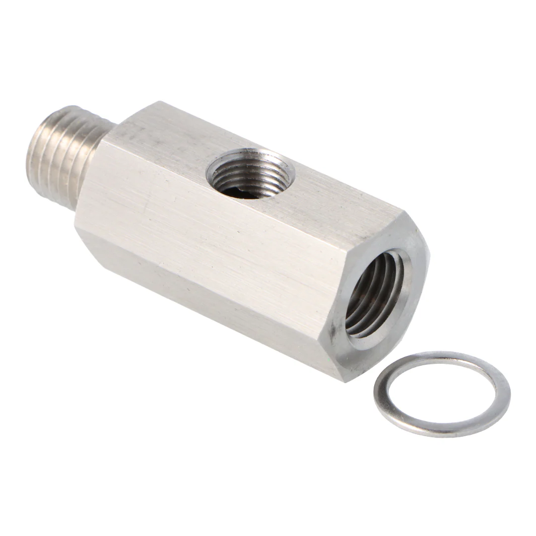 Stainless Steel Oil Pressure T Piece M12 x 1.5 Male and Female 1/8" NPT  in the side