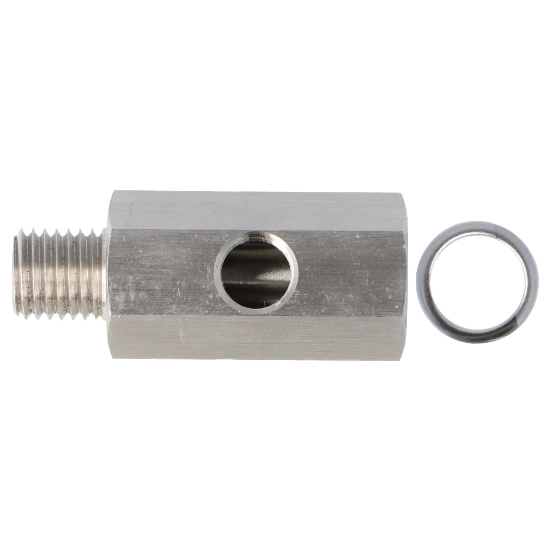 Stainless Steel Oil Pressure T Piece M12 x 1.5 Male and Female 1/8" NPT  in the side - Image 2