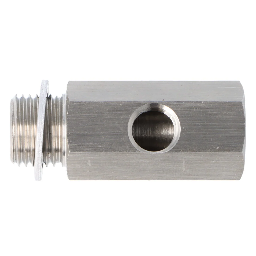 Stainless Steel Oil Pressure T Piece M16 x 1.5 Male and Female 1/8" NPT  in the side - Image 2