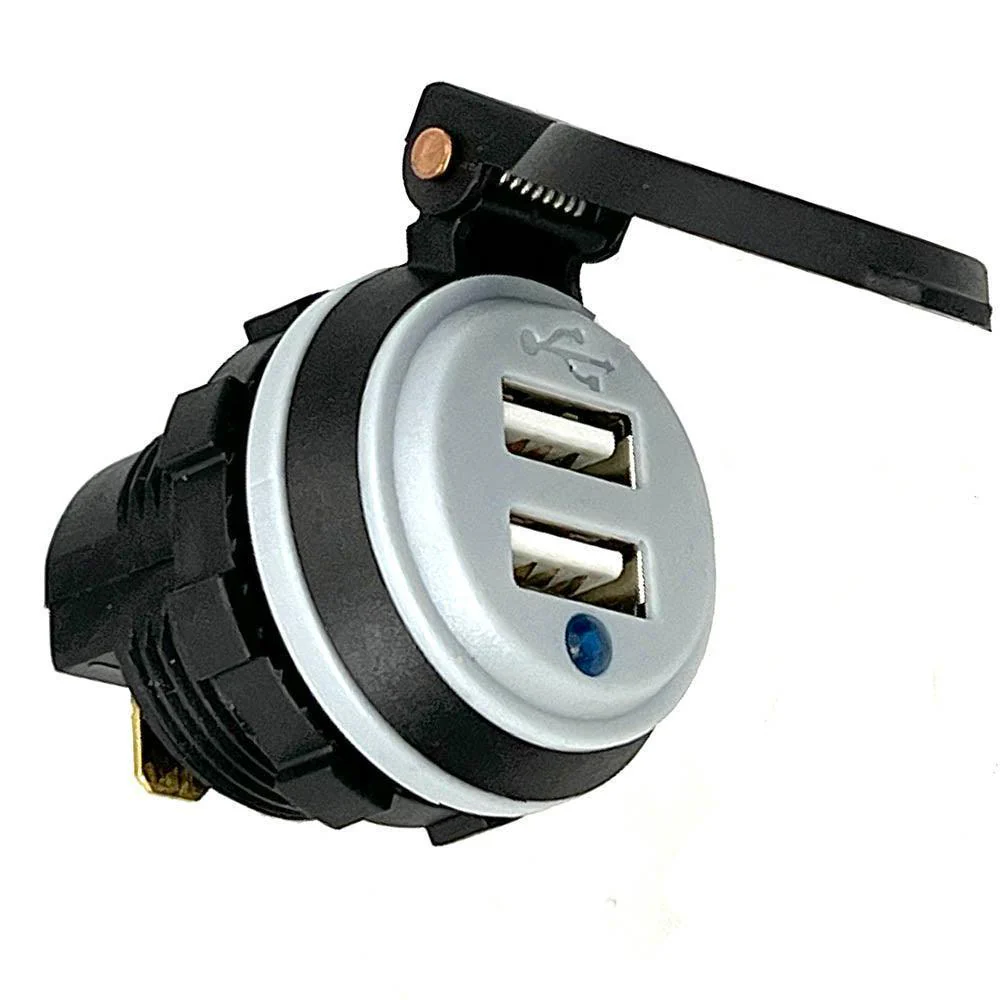 Shallow Twin USB Socket With Sprung Lid - 90 Degree Terminals - Image 2