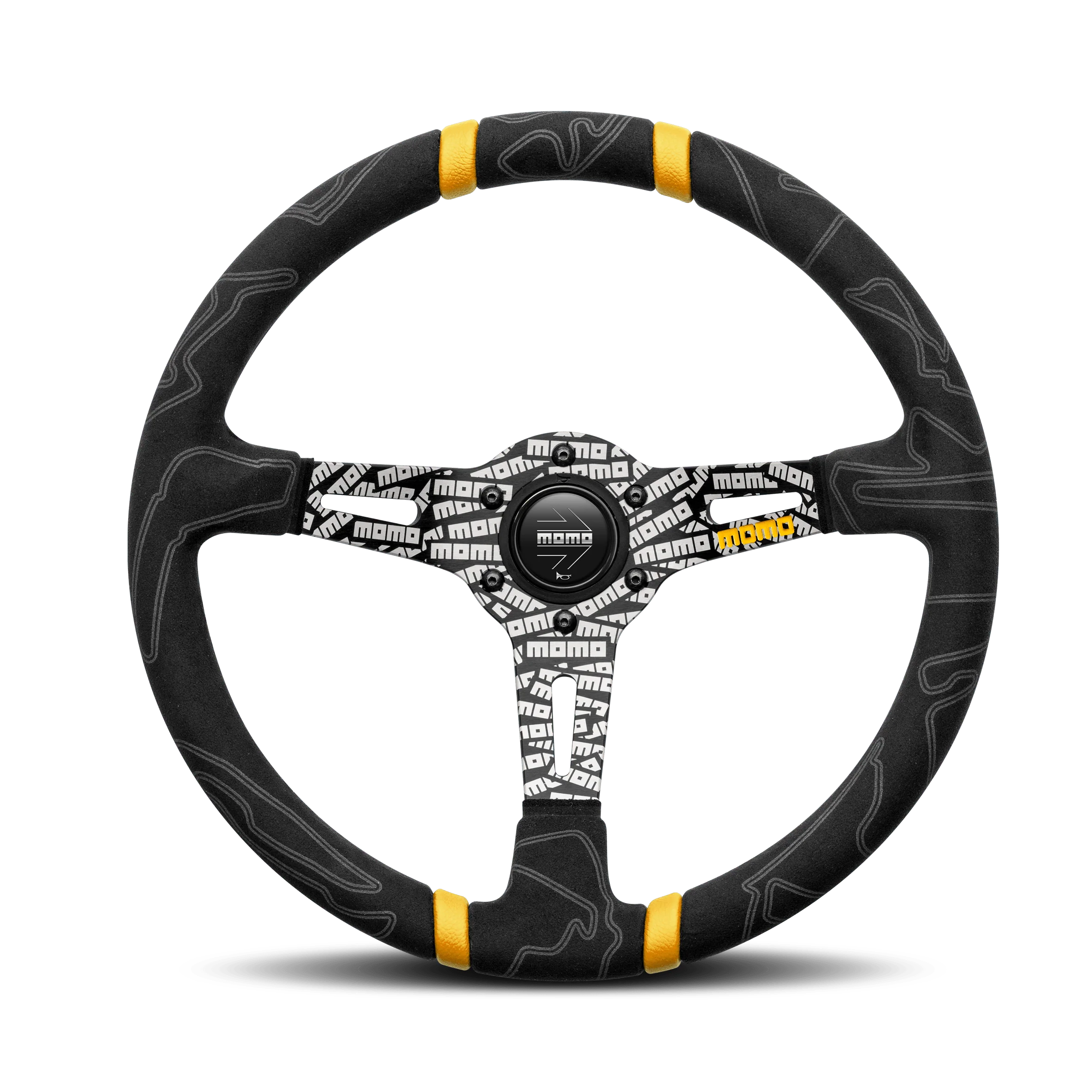 MOMO Ultra Black Alcantara Steering Wheel with Yellow Insert 350mm
