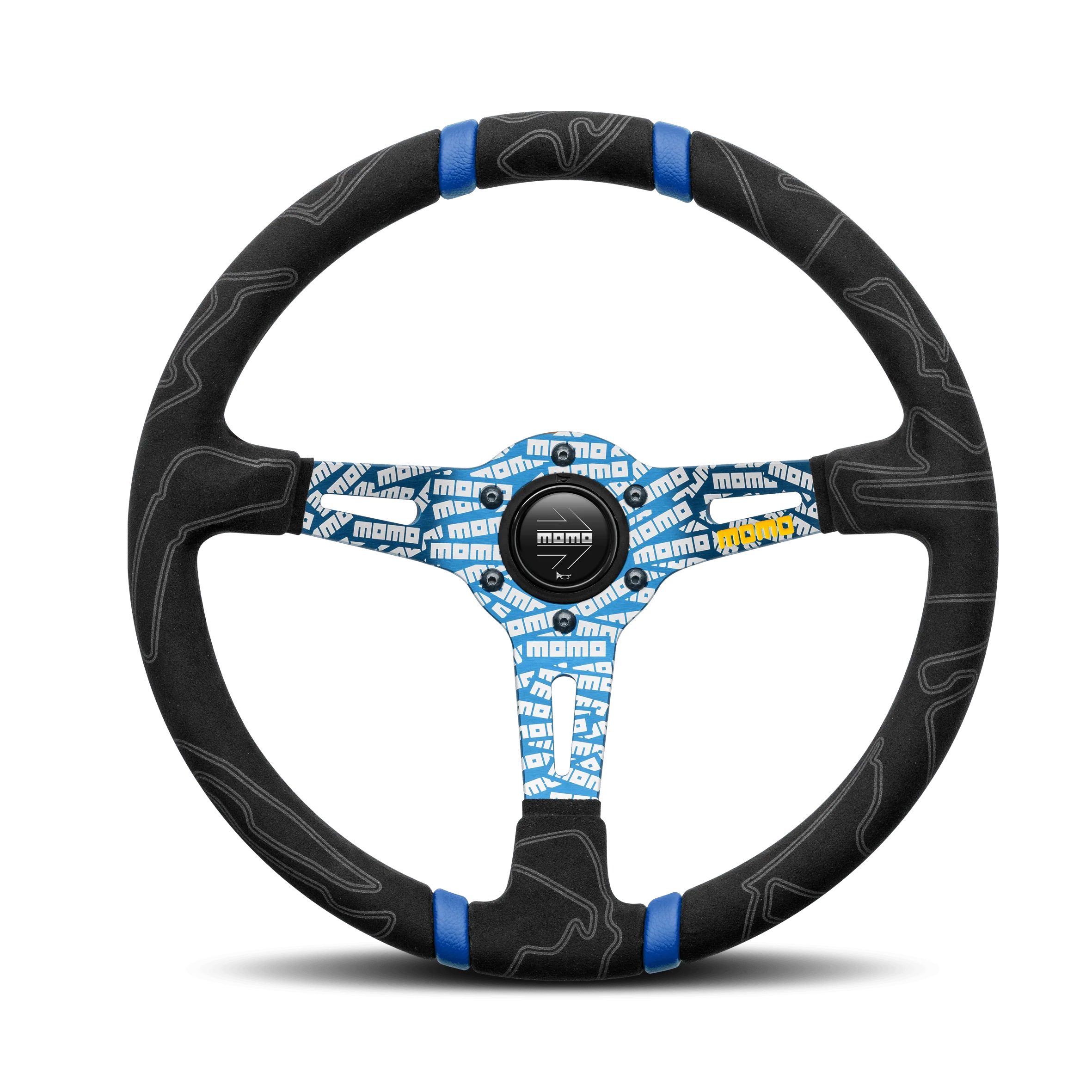 MOMO Ultra Black Alcantara Steering Wheel with Blue Inserts (350mm)