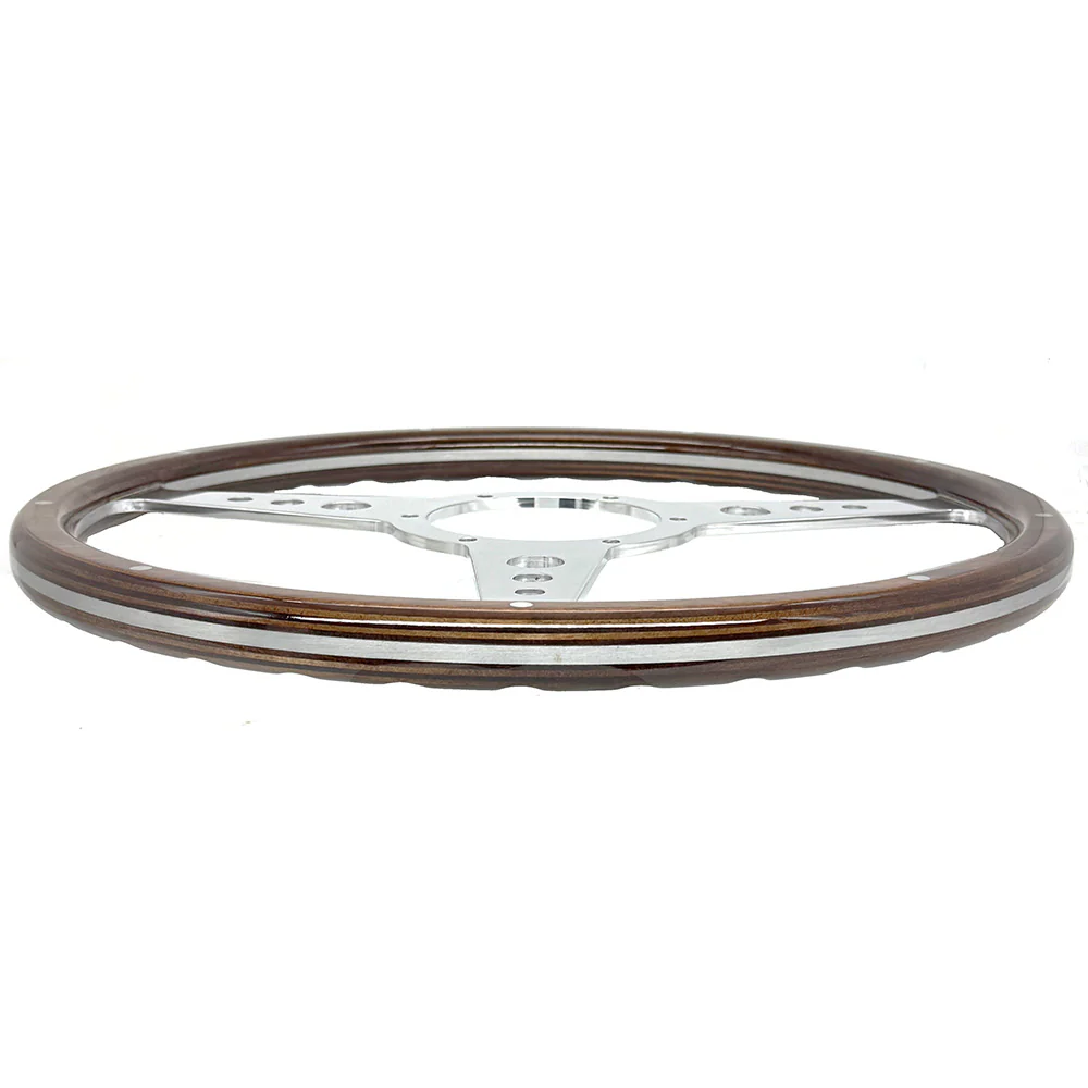Wood Rim Steering Wheel. Flat aluminium pressing with holed spokes - Image 2