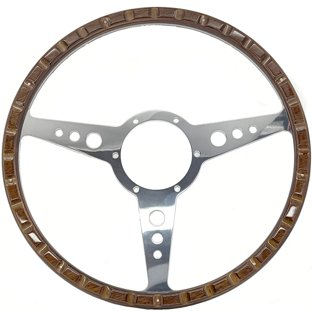 Wood Rim Steering Wheel. Flat aluminium pressing with holed spokes - Image 3