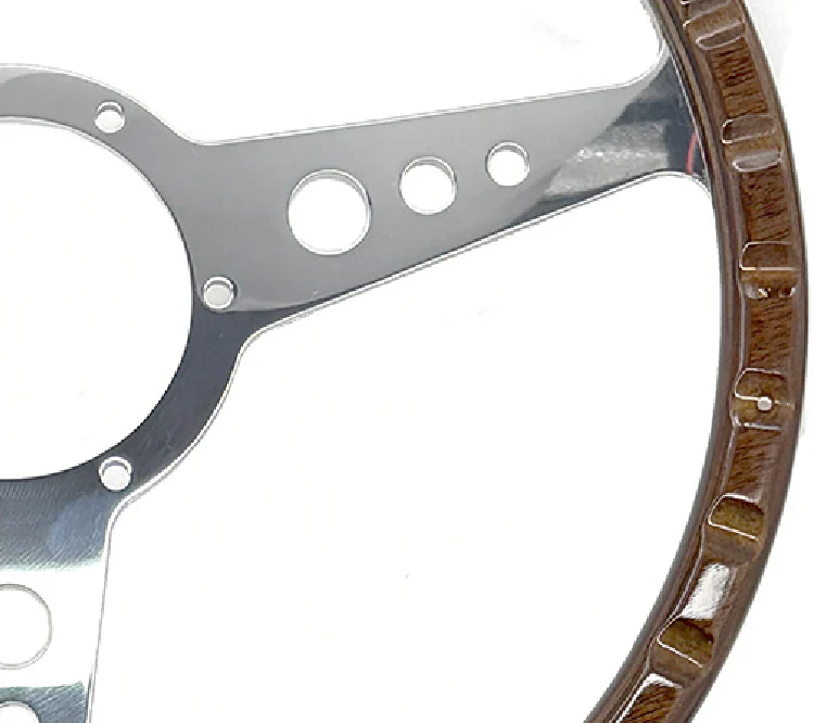 Wood Rim Steering Wheel. Flat aluminium pressing with holed spokes - Image 5