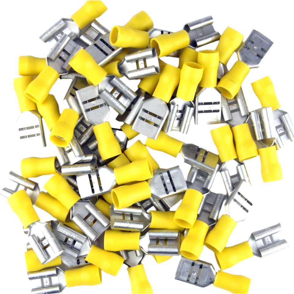 Yellow Pre Half Insulated Crimp Female 3/8" Spade Terminals 50pcs - Image 2