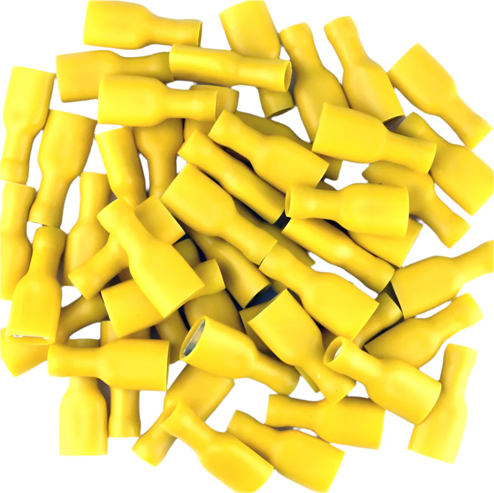 Yellow Pre Insulated Crimp Female 3/8" Spade Terminals 50pcs - Image 2